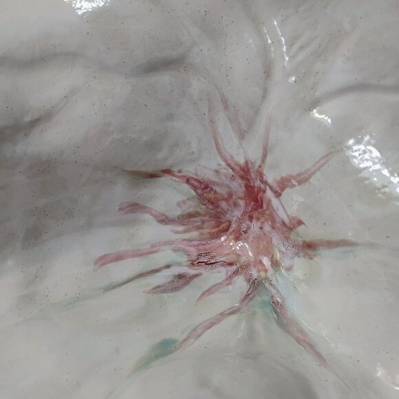 Handcrafted Art Pottery Flower Centerpiece Bowl, Decorative Ceramic White Pink - Picture 7 of 11